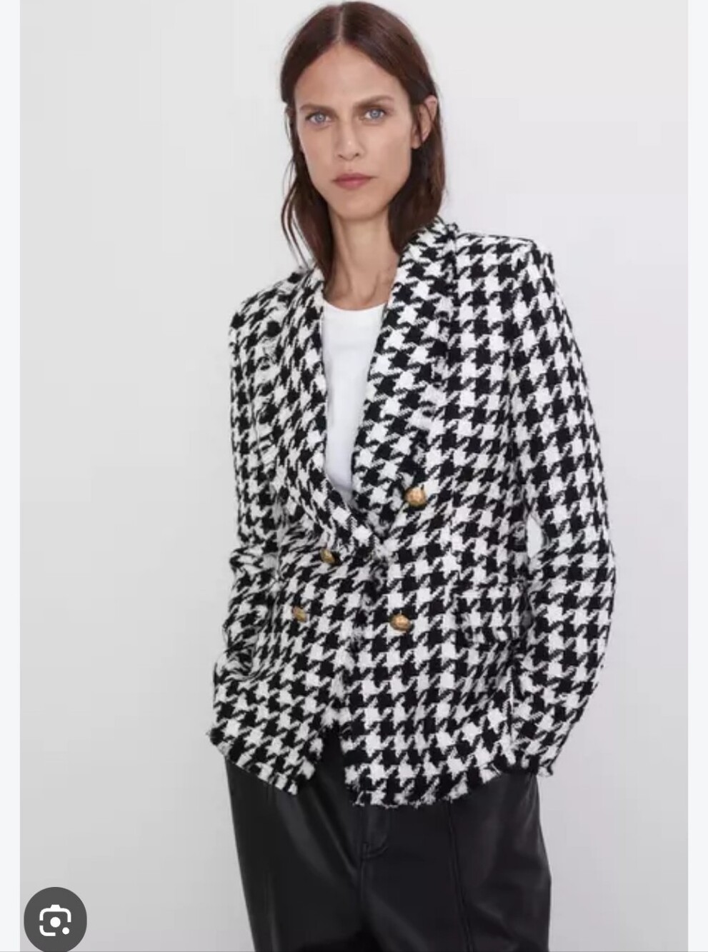 ZARA | Black White Houndstooth Check Tweed Blazer Sz XS